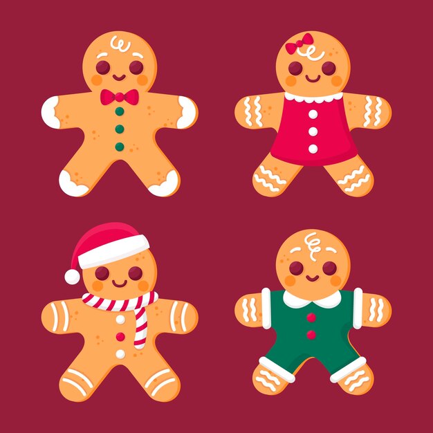 Flat gingerbread man cookies collection