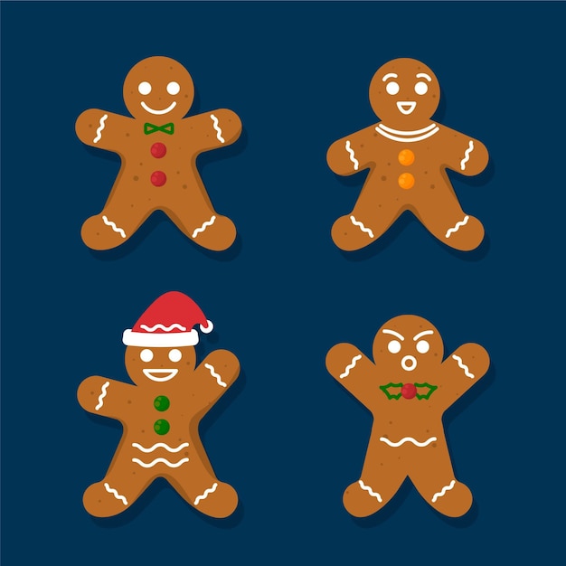 Flat gingerbread man cookies collection