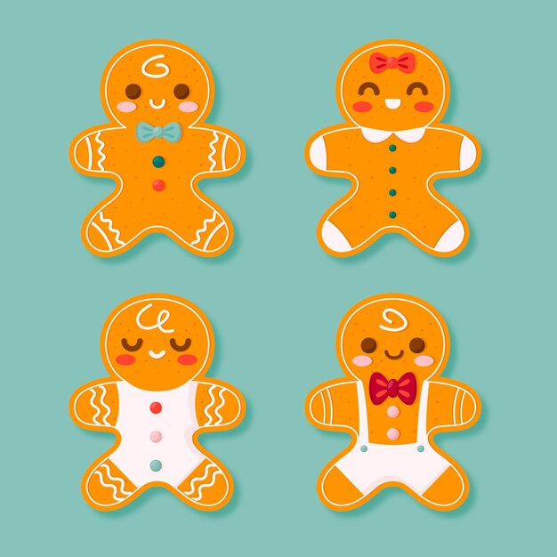 Flat gingerbread man cookies collection