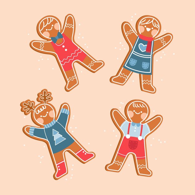 Flat gingerbread man cookies collection