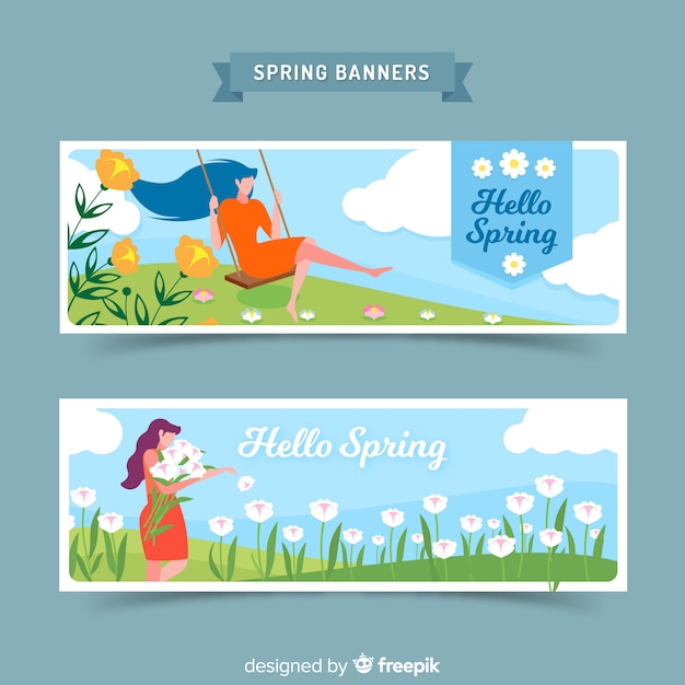 Free Vector flat girl spring banner