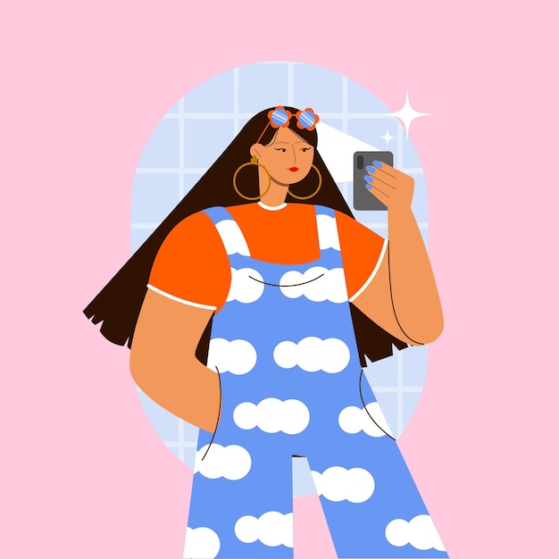 Free Vector flat girl taking photos with smartphone