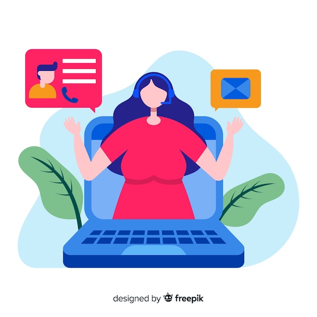 Free Vector flat girl working in a call center background