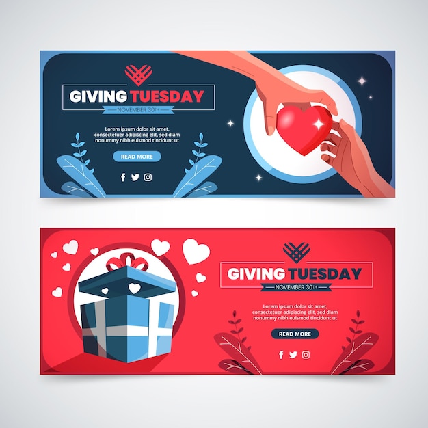 Flat giving tuesday horizontal banners set