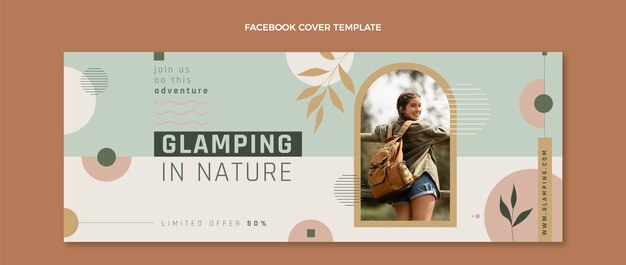 Flat glamping social media cover template