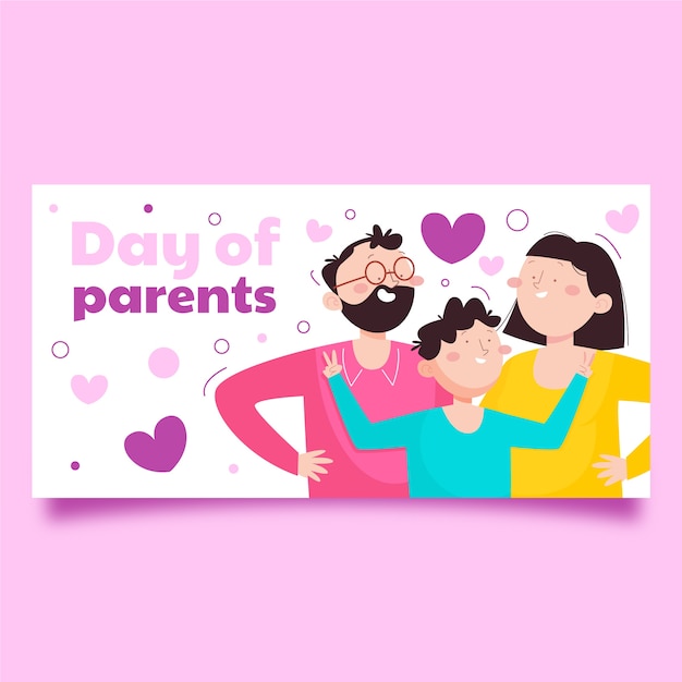 Free Vector flat global day of parents horizontal banner template with happy family and child