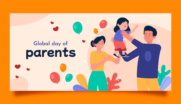 Free Vector flat global day of parents horizontal banner template