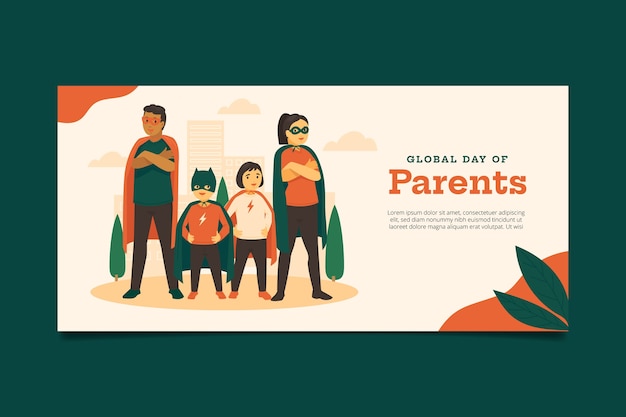 Free Vector flat global day of parents horizontal banner template