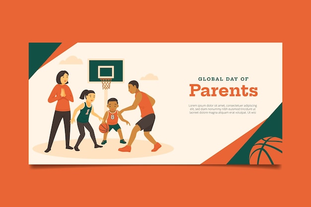 Flat global day of parents horizontal banner template