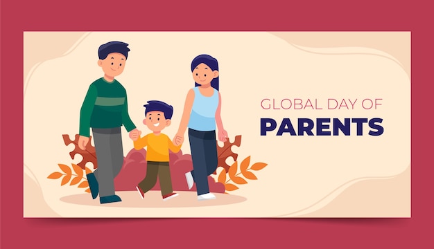 Flat global day of parents horizontal banner template