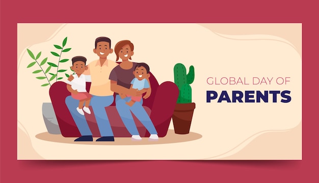 Flat global day of parents horizontal banner template