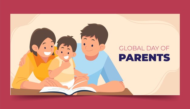 Flat global day of parents horizontal banner template