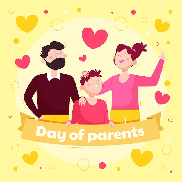 Flat global day of parents illustration with happy family and child