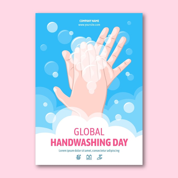 Flat global handwashing day vertical flyer template