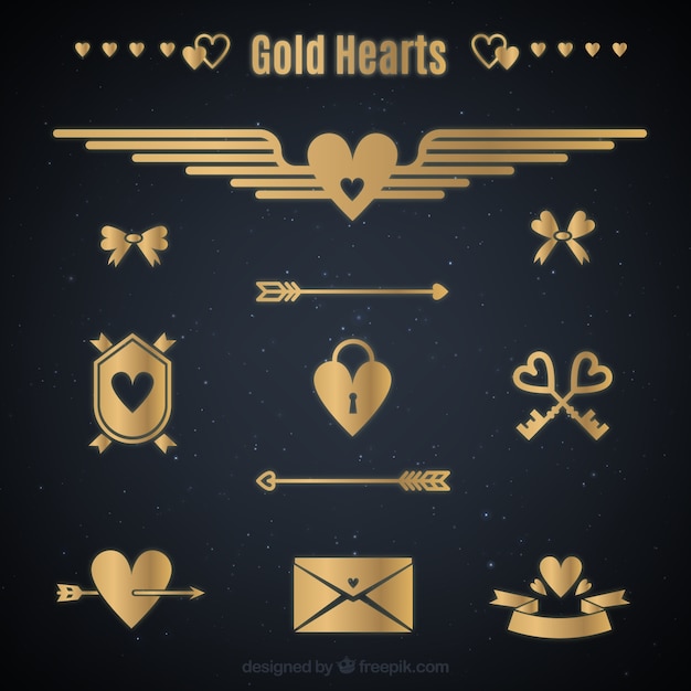 Flat golden heart collection