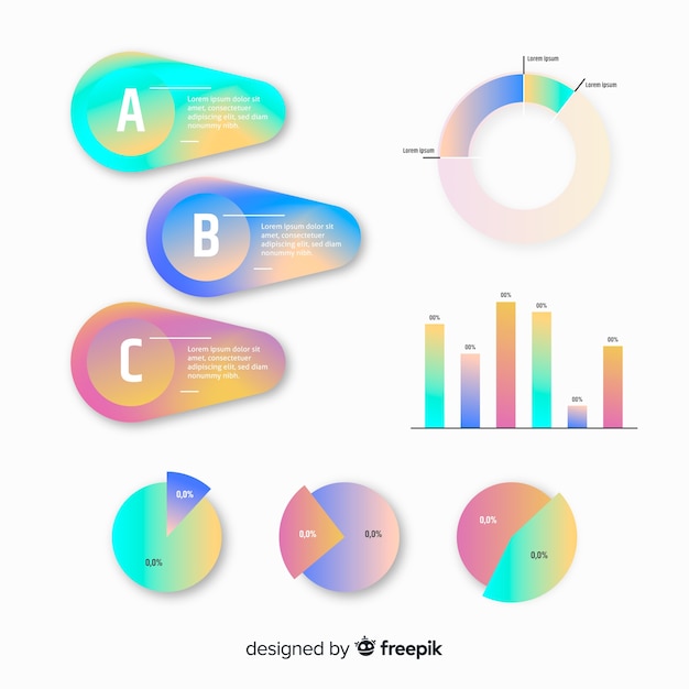 Flat gradient infographic element collection