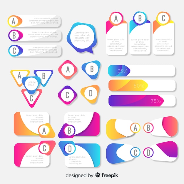 Flat gradient infographic element collection