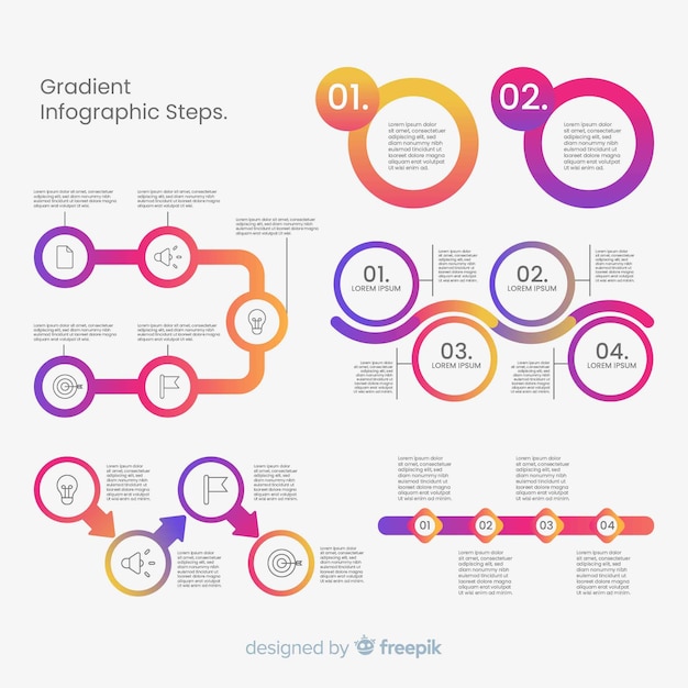 Flat gradient infographic steps template