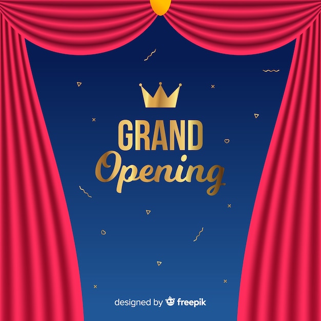 Flat grand opening background with curtains