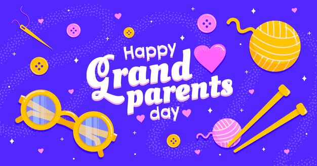 Flat grandparents day background with glasses and knitting needles