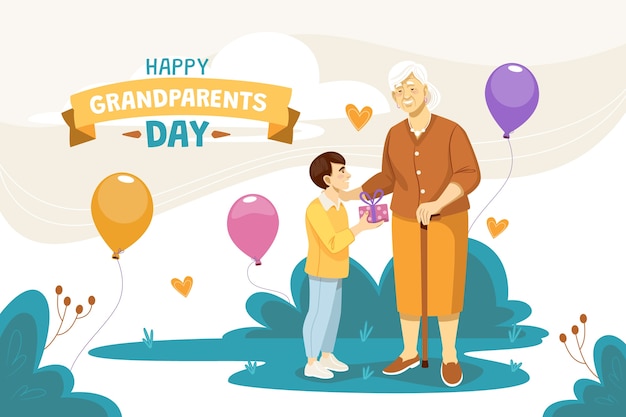 Free Vector flat grandparents day background with grandmother and grandchild