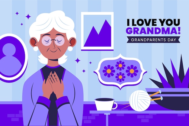 Flat grandparents day background with grandmother