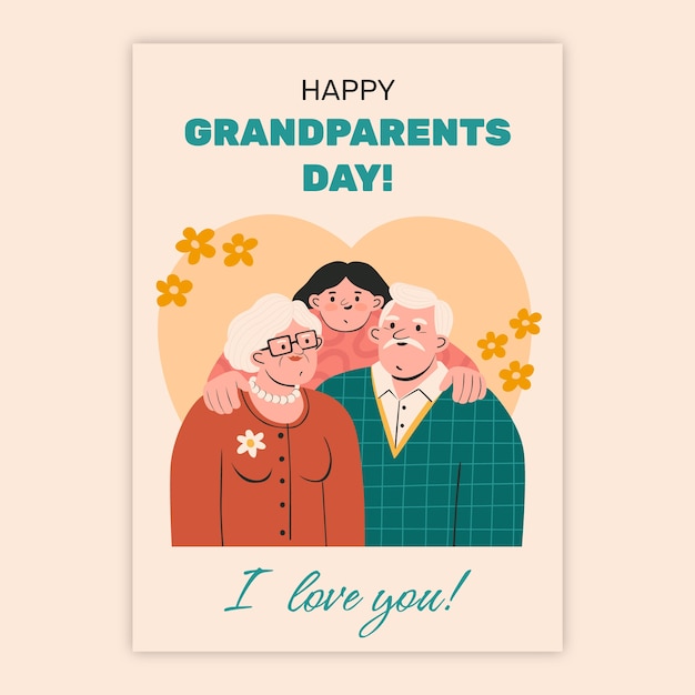 Free Vector flat grandparents day greeting card template with grandchild