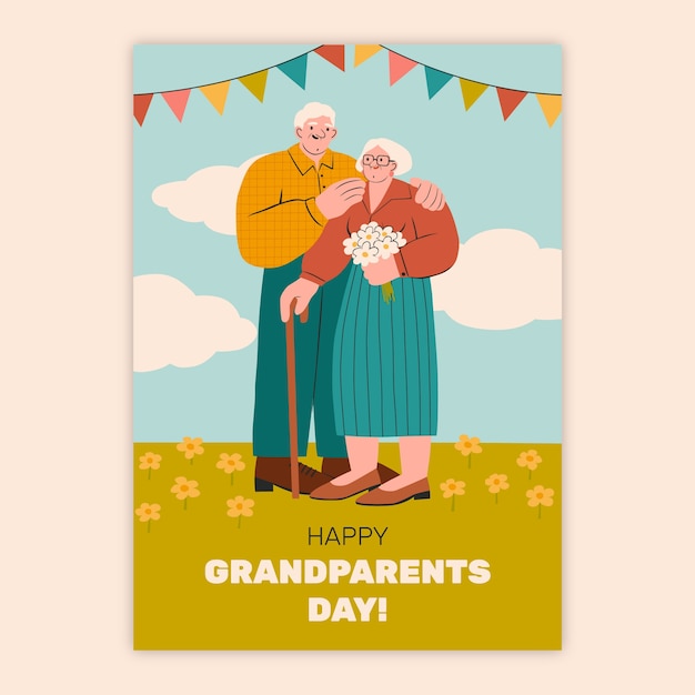 Free Vector flat grandparents day greeting card template with older couple