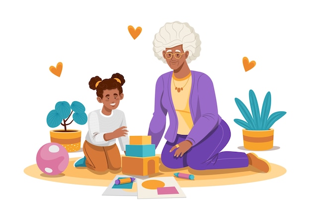 Flat grandparents day illustration with grandmother and grandchild