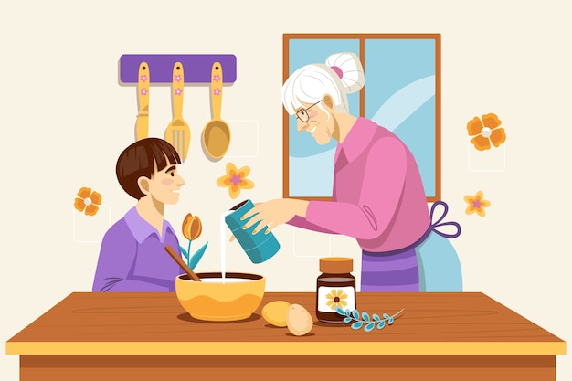 Free Vector flat grandparents day illustration with grandmother and grandchild