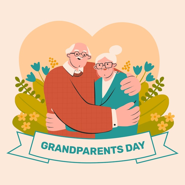 Flat grandparents day illustration with older couple hugging