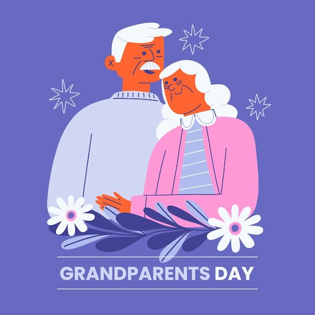 Flat grandparents day illustration with older couple