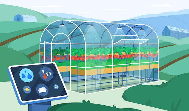 Flat greenhouse with smart device for automation watering plants