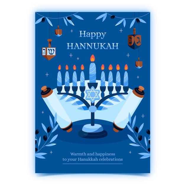 Free Vector flat greeting card template for jewish hanukkah holiday