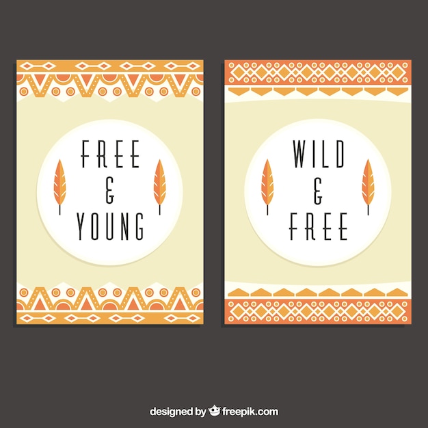 Free Vector flat greeting card with feathers and ornamental decoration