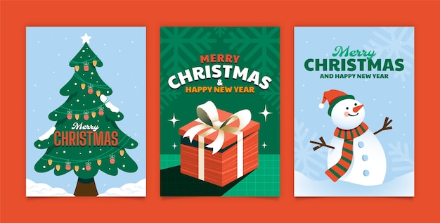 Flat greeting cards collection for christmas season celebration