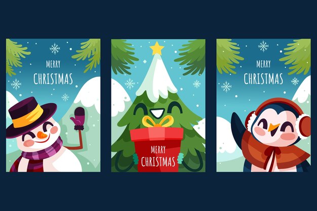 Flat greeting cards collection for christmas season celebration