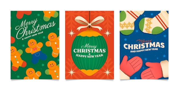 Flat greeting cards collection for christmas season celebration