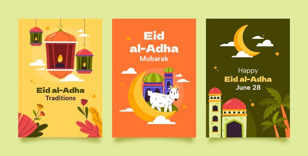 Flat greeting cards collection for eid al-adha celebration