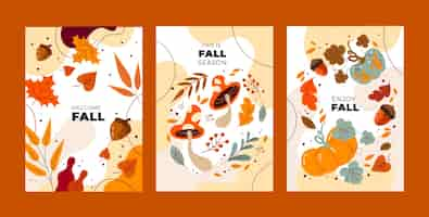 Free vector flat greeting cards collection for fall season celebration