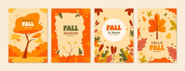 Flat greeting cards collection for fall season