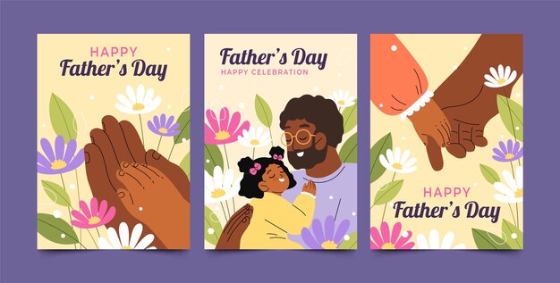 Flat greeting cards collection for fathers day celebration