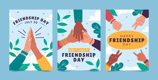 Flat greeting cards collection for friendship day celebration