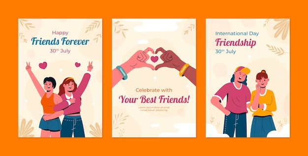 Free Vector flat greeting cards collection for friendship day celebration