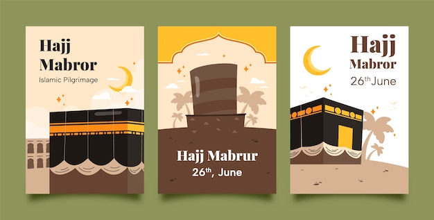 Flat greeting cards collection for hajj islamic pilgrimage