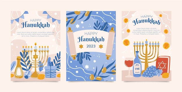 Flat greeting cards collection for hanukkah celebration