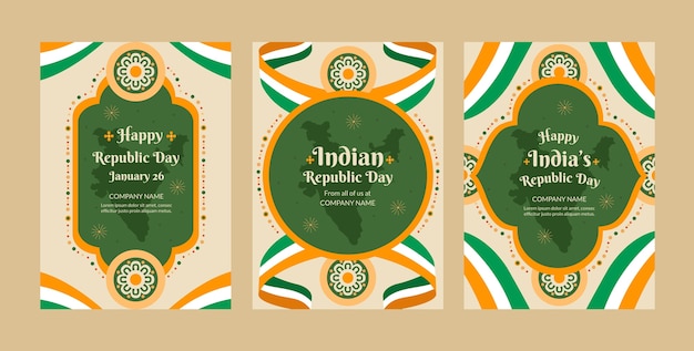 Free vector flat greeting cards collection for india republic day celebration