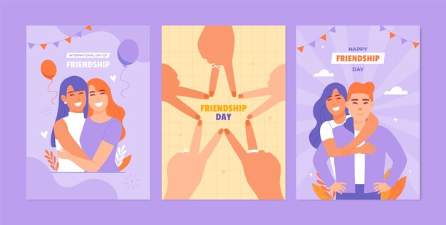 Flat greeting cards collection for international friendship day celebration