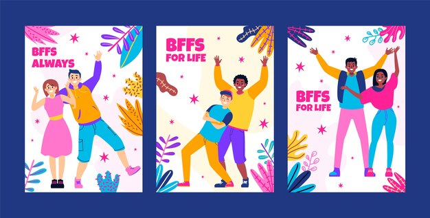 Flat greeting cards collection for international friendship day celebration