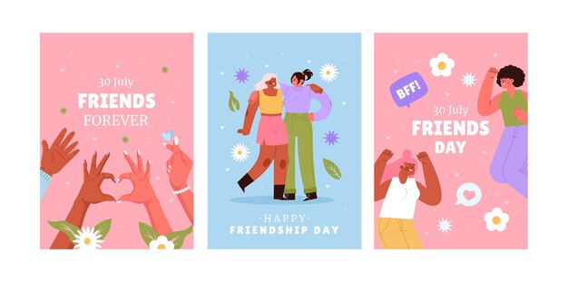 Flat greeting cards collection for international friendship day celebration